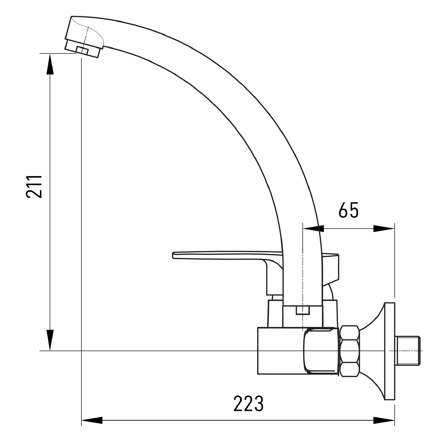 ⁦ברז קיר עם פית ברבור ארוכה CAPINERA 2425A-1 אקווילה⁩ – תמונה ⁦2⁩